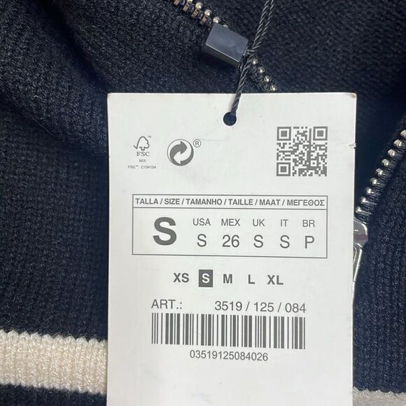 NWT Zara Black Striped Sweater Quarter Zip Blogger Favorite Small - Picture 9 of 13